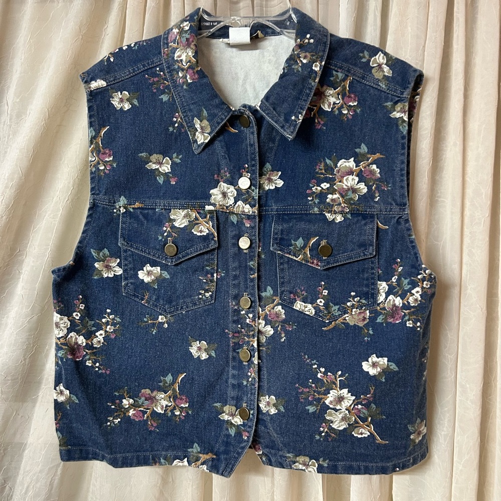 VTG 90s Stampede Cherry Blossom Floral Denim Vest